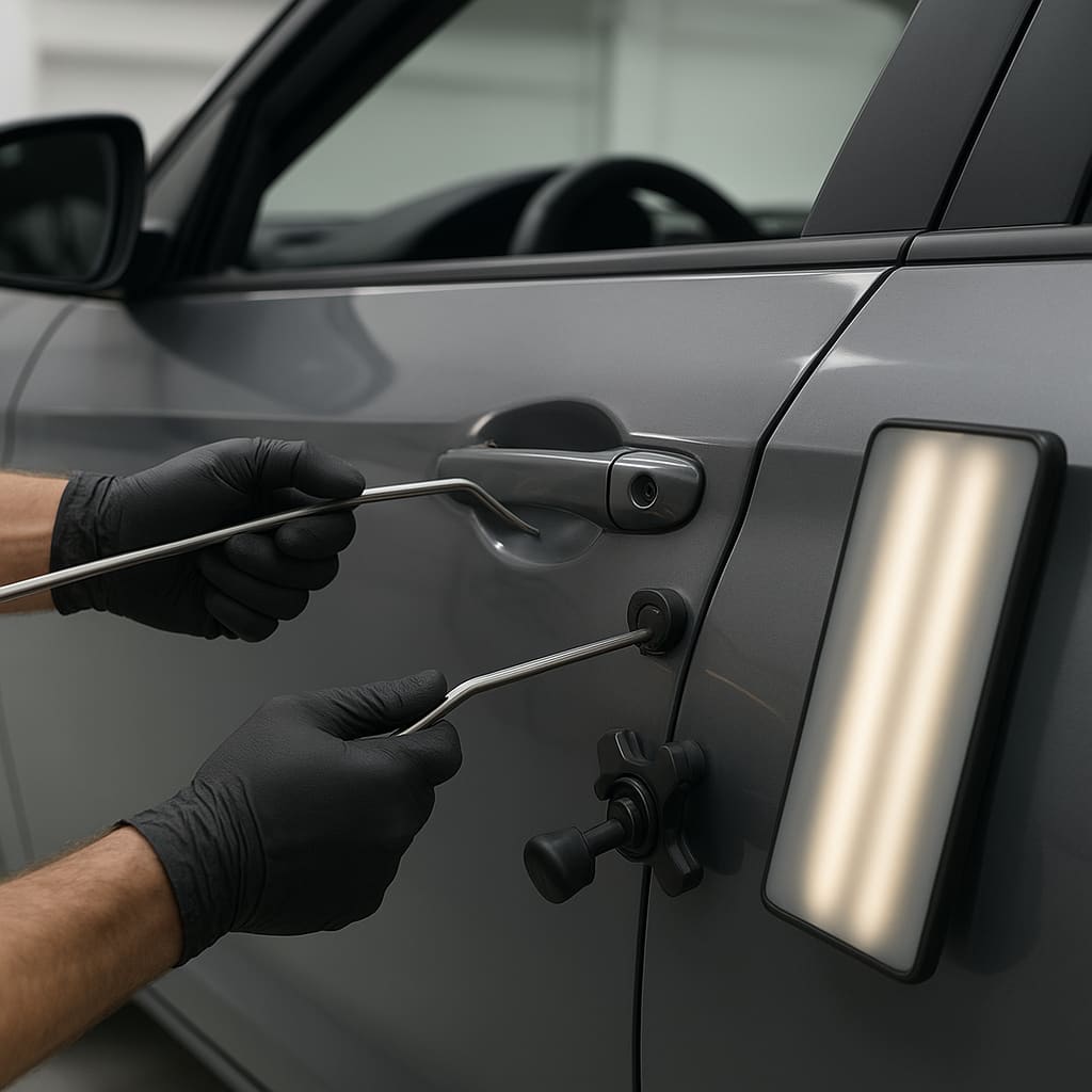 Paintless Dent Repair an einer Fahrzeugtür