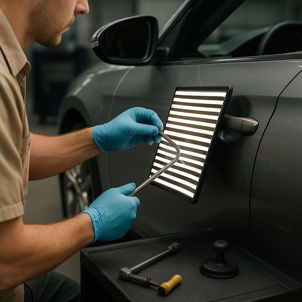 Techniker bei PDR mit Reflektionsboard